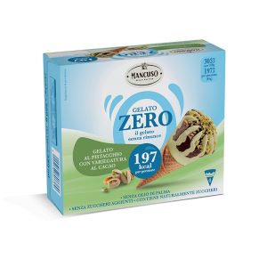 Mancuso Gelati - Gelato Zero - cono gelato al pistacchio con variegatura al cacao
