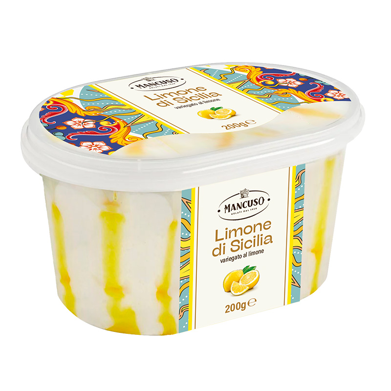 Mancuso Gelati - vaschetta di gelato siciliano - limone di Sicilia variegato al limone