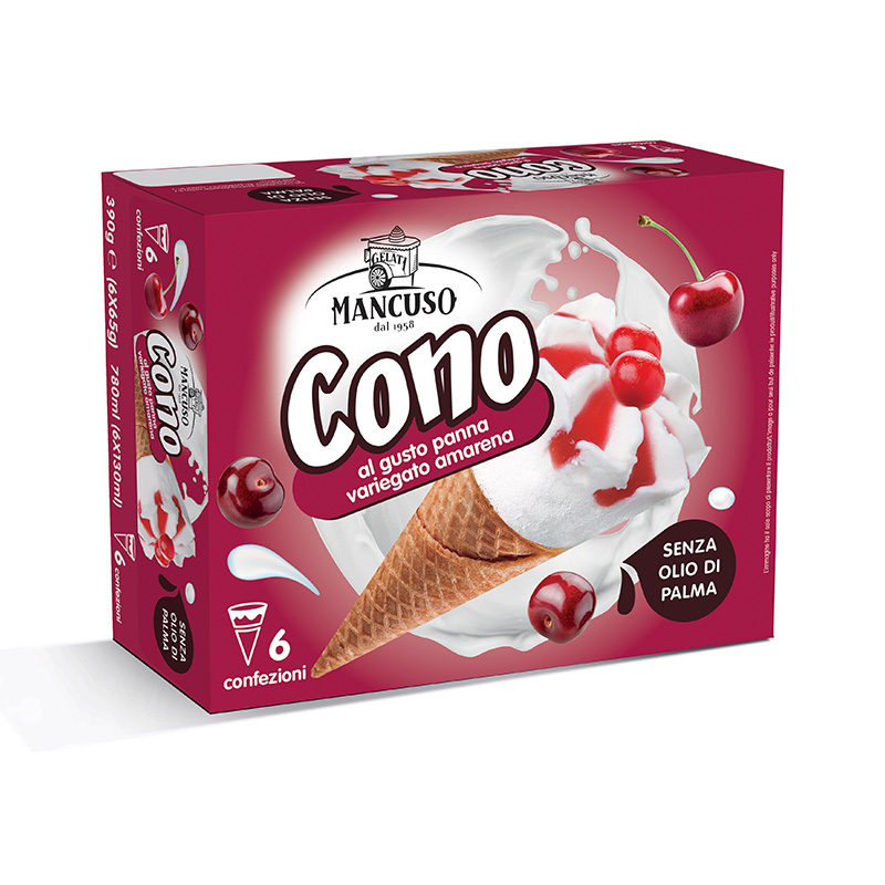 Mancuso Gelati - Cono al gusto panna variegato amarena - confezione da 6