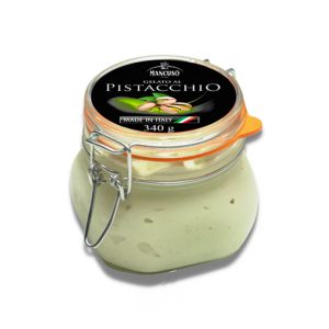 Mancuso Gelati - burnia in vetro con gelato al pistacchio